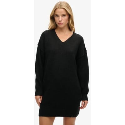 Superdry Gebreide Jurk met V-hals Zwart Grootte: 36