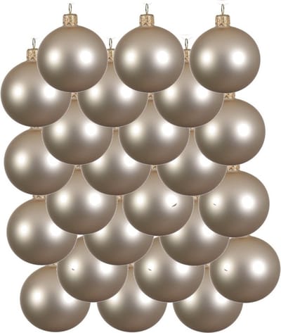 24x Licht parel/champagne glazen kerstballen 6 cm - Mat/matte - Kerstboomversiering licht parel/champagne