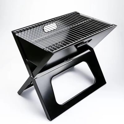 Draagbare Houtskool Barbecue – Snels inklapbare RVS Buiten Grill – Voor Camping, Tuin en Picknick – 48 cm