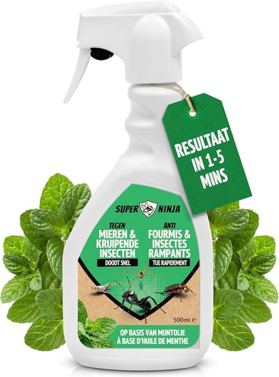 Super Ninja Mieren- en Insectenspray 500ml - Spinnen Spray, Kakkerlakken, Zilvervisjes en Spinnen - Krachtige Plantenformule met Pepermunt - Veilig voor Gezin en Huisdieren