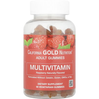 California Gold Nutrition, Volwassen Multivitamine Gummies, Natuurlijke Frambozensmaak, 90 Vegane Gummies