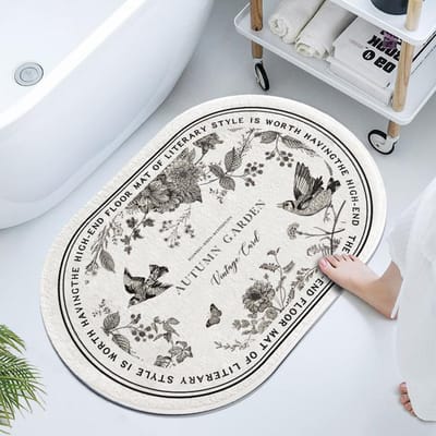 Tapis Rétro Français Ovale en Terre de Diatomées Rembourré pour Toilettes Salle de Bain Évacuant l'Humidité Antidérapant Séchage Rapide Tapis de Porte 40*60cm