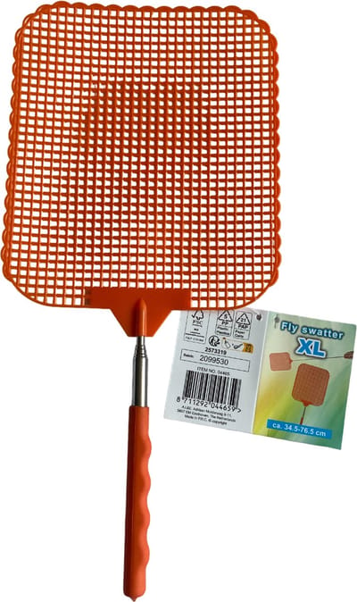 Grote Plastic Vliegenmepper XL - Oranje - Uitschuifbaar Van 34,5 Tot 76,5 Cm - Kunststof Steel