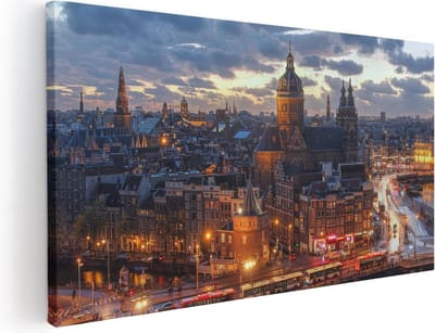 Artaza Canvas Schilderij Amsterdam - 40x20 cm - Klein - Wanddecoratie Skyline - Muurdecoratie Stad - Schilderijen Op Canvas