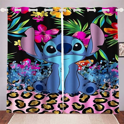 Stitch Cartoon Anime Stofdicht Balkonscherm Gordijnen Voor Woonkamer Slaapkamer Verduisterende Gordijnen Polyester Thuis 100x140