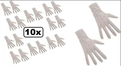 10x Witte handschoenen katoen de luxe mt.XXL - Prinsen handschoenen raad van elf sinterklaas