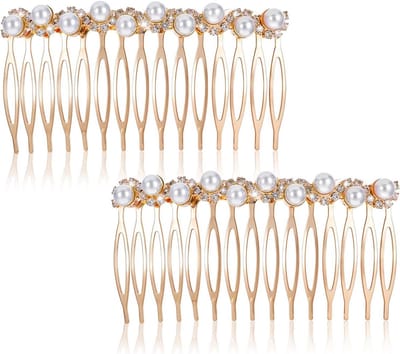 2 Stuks Elegante Parelkammen met Steentjes voor Bruids Haarstyling