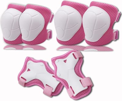 Beschermingsset voor kinderen - Kniebeschermers voor inline skaten - Beschermingsset voor kinderen van 3-9 jaar [6-delige set] - Sportieve kniebeschermers (wit en roze)