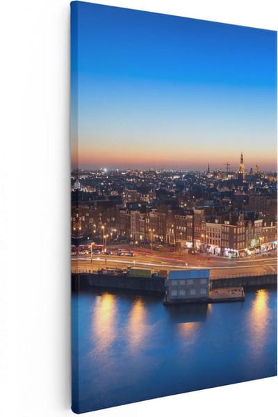 Artaza Canvas Schilderij Amsterdam - 80x120 cm - Groot - Wanddecoratie Skyline - Muurdecoratie Grachten - Schilderijen Op Canvas Stad