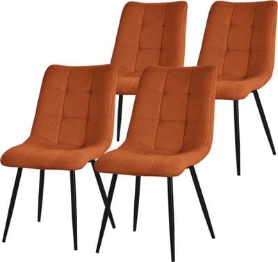 Eetkamerstoelen set van 4 oranje keukenstoelen met polyester hoes en stalen poten ML design