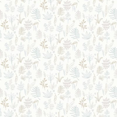 Behang - Kinderkamer -Bladeren - Takjes - blauw - wit- Bruin- Babykamer - Kinderbehang - Jongens slaapkamer - 0,53 x 10,05 M