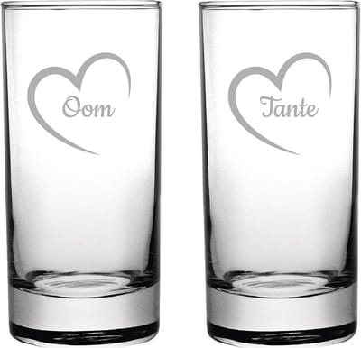 Gegraveerde longdrinkglas 28,5cl Tante met hartje & Oom met hartje