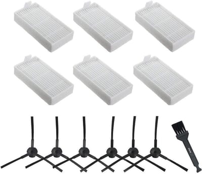 Dailygoods- Robotstofzuiger Onderdelen 12 Stuks - 6 Filters - 6 Zijborstels Links/Rechts - Compatibel met ILIFE ZACO V3/V5 - Eenvoudig te Vervangen - Geschikt voor Regelmatig Gebruik - Robotstofzuigeraccessoires