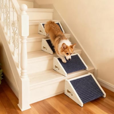 Houten Hondentrap voor Kleine Honden, Antislip Hondenhelling met Tapijt, Ideaal als Hulp voor Huisdieren en Oudere Dieren