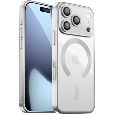 Coverzs luxe Magneet hoesje geschikt voor iPhone 17 Pro met camera cover (zilver) – premium magnetisch case met sterke bescherming en perfecte pasvorm