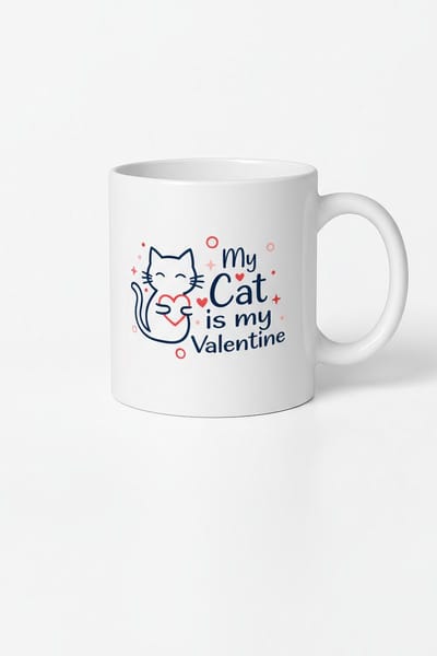 Valentijn Mok met Kattenprint - 'My Cat is my Valentine' - Liefdevol Cadeau voor Kattenliefhebbers