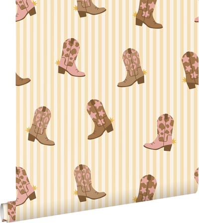 ESTAhome behang cowboylaarzen beige en geel - 50 x 900 cm - 132044