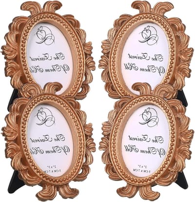 4 Stuks Vintage Fotolijst - Antieke Mini Gouden Frames voor Tafeldisplay en Woondecoratie, Perfect voor Fotografie en Herinneringen