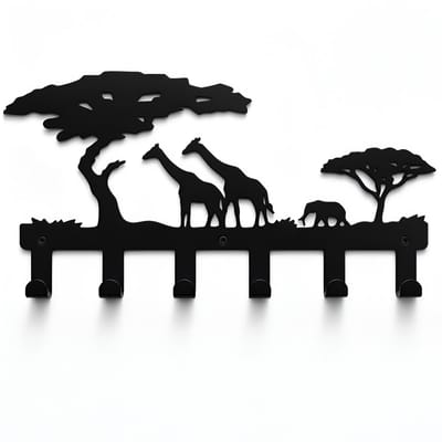 TOJ 6 Haaks Kinderkapstok - Kinder Kamer Kapstok - Wandkapstok - RVS - 40CM - Jungle Stijl - Mat Zwart