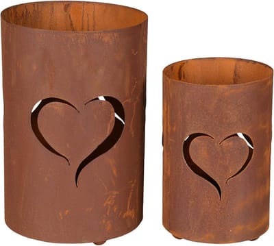 Lantaarn Set - Windlichten Tuin - Tuin Decoratie - Hartmotief - H32cm/H24cm - Roestbruin