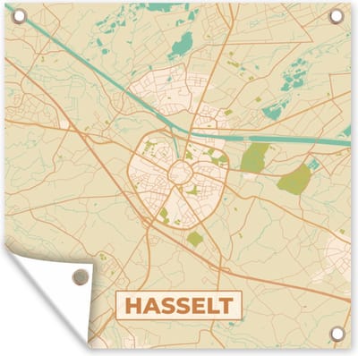 Tuin poster Plattegrond - Kaart - België - Stadskaart - Hasselt - 200x200 cm - Tuindoek