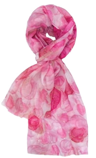 Lange Dunne Sjaal - Print - Goud Accent - (20206#) - Roze/Fuchsia