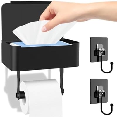 PromoHome Toiletpapierhouder met plank en vochtige doekjesopbergbox - Zelfklevend of boren