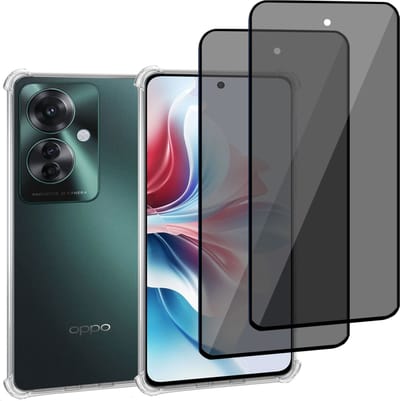 Geschikt voor OPPO Reno 11F - Hoesje + 2x Screenprotector – Gehard Glas Cover + Shock Proof Case - Transparant