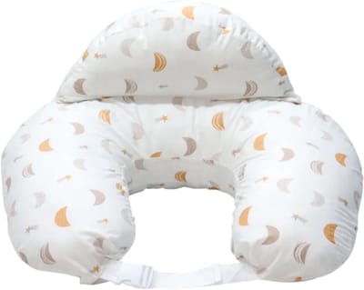Laavir® Voedingskussen - 3-in-1 Zwangerschapskussen met Afneembare Hoes - Ergonomisch Baby Voedingskussen - Ondersteuning bij Borstvoeding & Flesvoeding - Maan & Ster Design - Wit