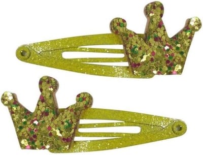Haarsoires Haarspeld Klikklak 5cm - Glitter - Kroon - Geel - Set van 2 - Haarclip Speldjes - Makkelijk in Gebruik - Haaraccessoires voor Volwassenen & Kinderen - Hair Clip - Decoratieve Haaraccessoire