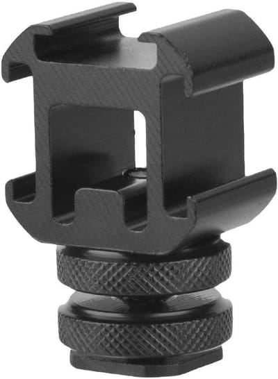 Allecto - Triple Hot Shoe Base Mount Adapter - Verlengbeugel - Metaal - Voor Microfoon en LED Video Light - Geschikt voor Camera's - Compact forma