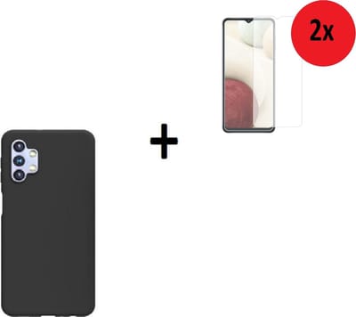 Samsung Galaxy A32 Hoesje - 5G - Siliconen - Samsung A32 Screenprotector - Hoesje Zwart Case + 2x Screenprotector P