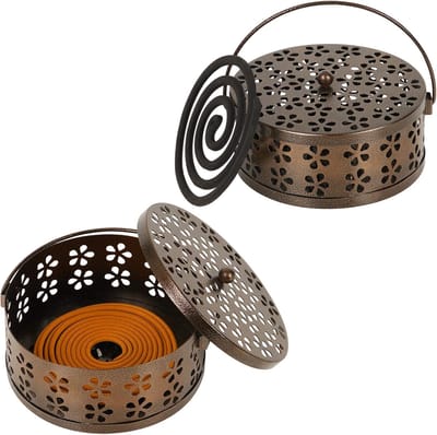 Aromatherapiehouder - Muggenspiraalhouder - Draagbare ijzeren muggenspiraalhouder - met handvat - Rond, hittebestendig - 2-pack - Brons - Stijlvol design