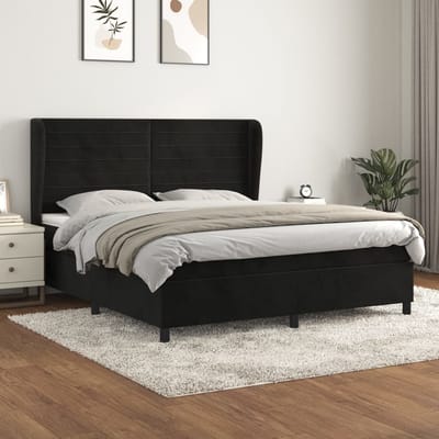 vidaXL - Boxspring - met - matras - fluweel - zwart - 160x200 - cm