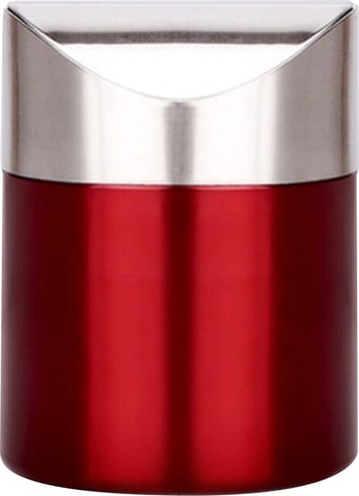 Tafel prullenbak - RVS - Metallic Rood - afvalbakje aanrecht - Met deksel - 800ml