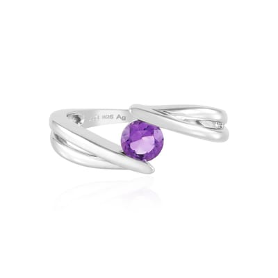 Cavill - Verstelbare Zilveren Ring met 0,403 ct Marokkaanse Amethist - 925 Sterling Zilver met Platinalaag - Elegante Paarse Edelsteen - Bezel Zetting