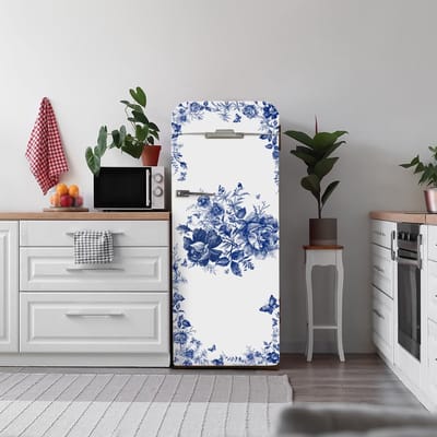 Dailygoody - Zelfklevende Vinyl Koelkast Wrap - Bloemmotief voor Keuken Decoratie - 56 x 163 cm - Decoratieve folie - Keukenaccessoire - Creatieve uit..