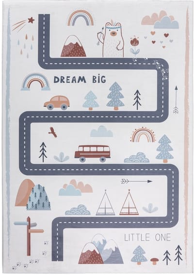 Kindervloerkleed Speelmat Weg & Natuur Creme Multi Wasbaar Antislip- 80x150 CM