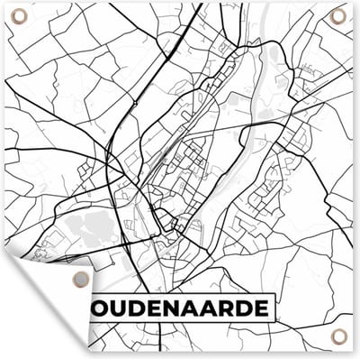 Tuin poster Plattegrond – Oudenaarde – Zwart Wit – Stadskaart - Kaart - België - 200x200 cm - Tuindoek