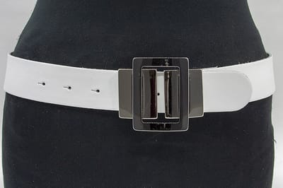 Damesceintuur wit met grote zwarte gesp - 4 cm breed - Leer - Jeans riem - Casual - Maat 85