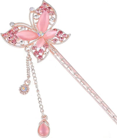 Haarclip met vlinder - Roze - Chinese vintage-stijl - Bloemendecoratie voor dames en meisjes - ShopVlot