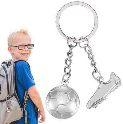 Dailygoods- Voetbalsleutelhanger - Metalen Sleutelhanger - Voetbalschoen/Voetbal - Zilveren Sleutelhanger - Hanger voor Autosleutels/Mobiele Telefoons - Geschikt voor Voetbalfans