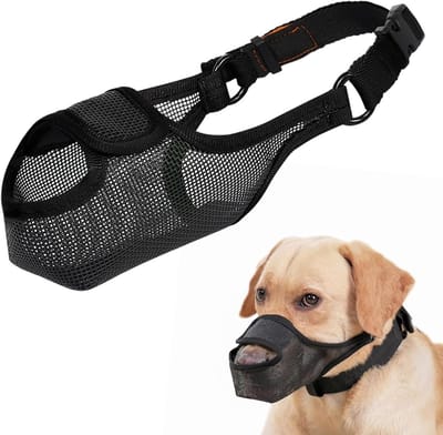 Dog Muzzle - Ademend - Kleine Honden - Verstelbare Muilkorf met Sluiting - Voorkomt Bijten - Staat Hijgen en Drinken Toe (Zwart, L)