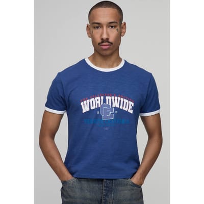Collector's Edition Wereldwijd Ringer Gekrompen Boxy T-shirt | Navy | Size Small