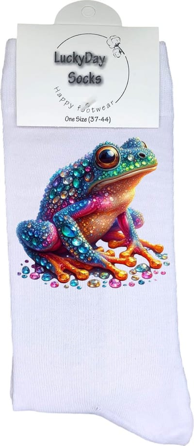 Kikker - Verjaardag cadeau - Grappige sokken - Print sokken - Leuke sokken voor heren en dames - Moederdag - Vaderdag - Cadeau voor hem en haar - Kerstcadeau - Vrolijke sokken - Valentijns cadeau - Bling - Socks waar je Happy van wordt - Maat 37-44