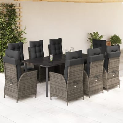 vidaXL - 9-delige - Tuinset - met - kussens - poly - rattan - grijs