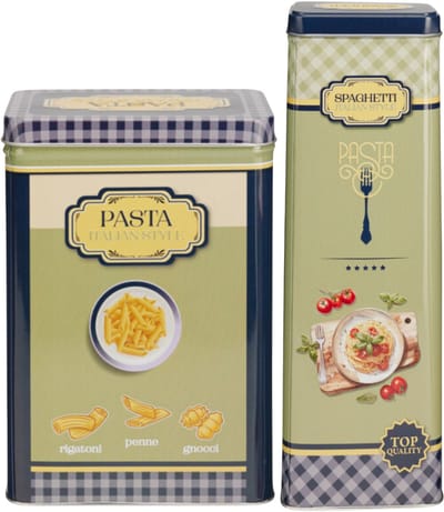 Pasta / spaghetti bewaarblik Nostagia set - blauw - metaal - Italiaans - voorraadblik
