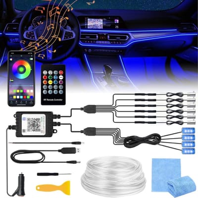 MKSS® Auto Interieur Verlichting - Led Strip Auto – 6M – Met App - RGB 6 in 1 + lichtgevende voetlamp