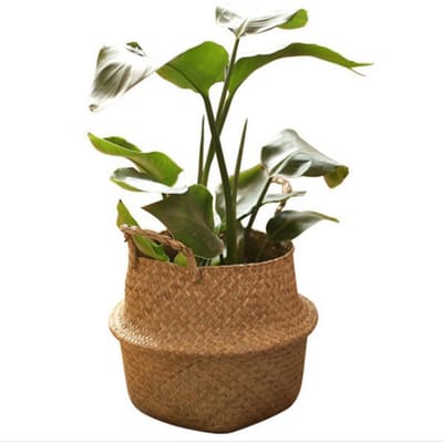Jardinière tissée à la main, conteneur de pique-nique de forme ronde, panier de rangement, Vase de fleurs de jardin, Pots de plantes 32cm brown