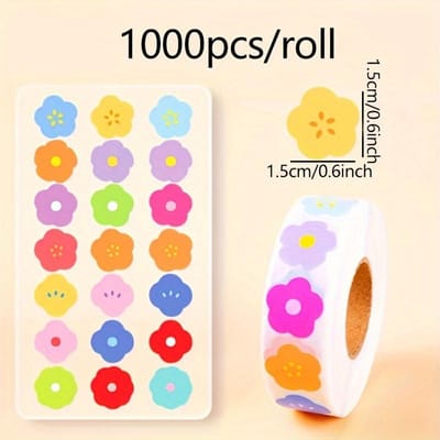 1000 stuks/rol Mini Bloemenstickers - Zelfklevend Mat Afgewerkt voor Scrapbooking, Waterflessen & Knutselpapier Materiaal, Perfect voor Creatieve Projecten yellow
